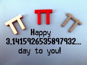 Pi Day Graphic using legos and pixelated text