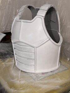 Front shot of a work-in-progress cosplay Saiyan armor