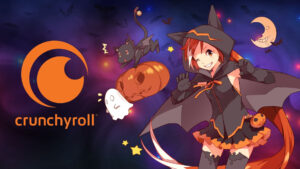 A thumbnail of the Crunchyroll logo and a female anime character in a Halloween theme