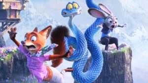 A screenshot from the movie Zootopia 2, showing the two protaganists - Judy Hopps and Nick Wilde