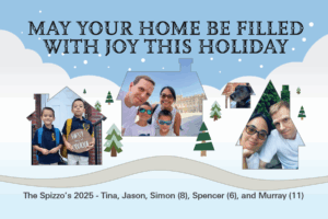 An illustrative holiday card for the Spizzo family