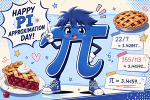 An illustrative Pi symbol next to pie and the various approximations of the mathematical symbol